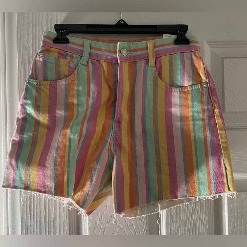 Zara striped high waisted denim shorts